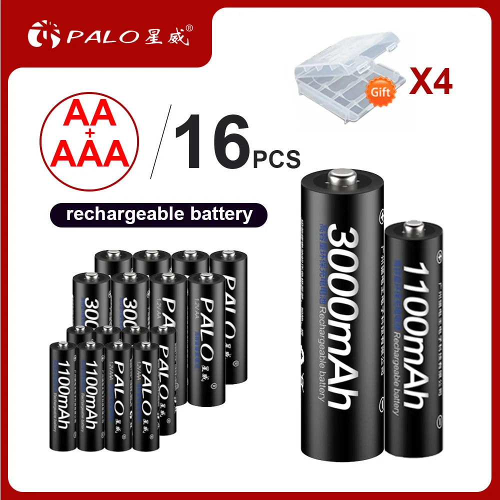 Оригинальная Аккумуляторная Батарея PALO 100% 8 шт. AA 3000 мАч 1 2 в Ni-MH + AAA 1100