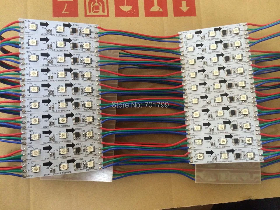 Модуль пикселей DC2V WS2811 3 шт. 5050 SMD RGB LED размер: 75 мм 12 0 72 Вт провод 10 см расстояние