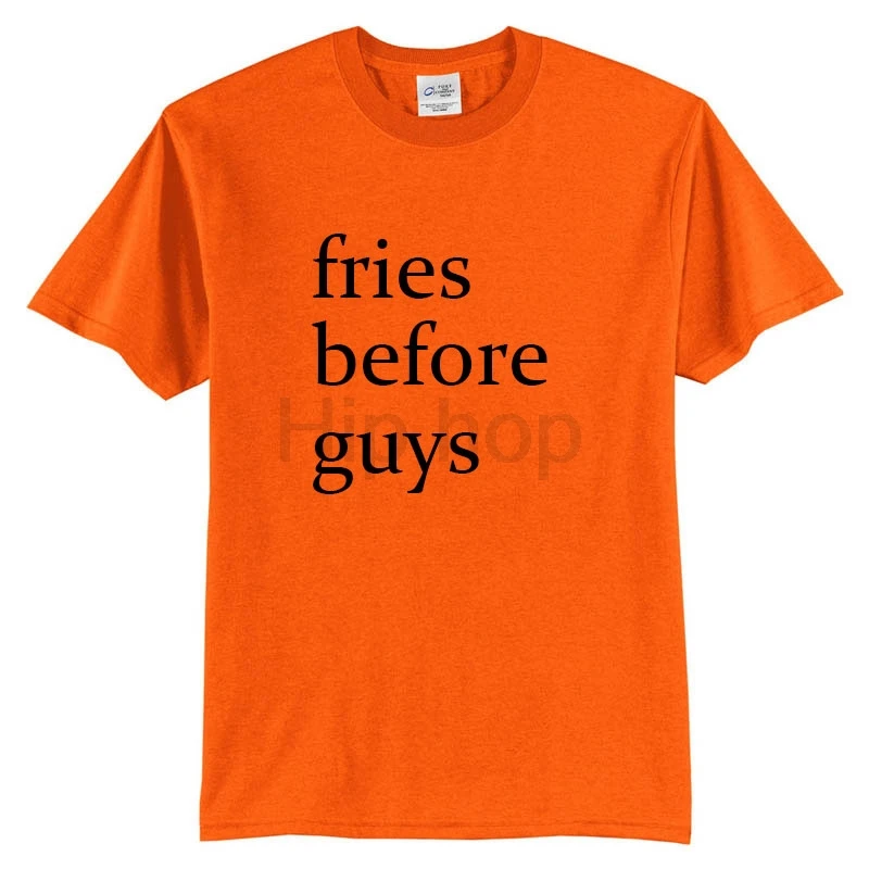 Надпись &quotFries Before Guys&quot футболка унисекс хипстерская с круглым вырезом