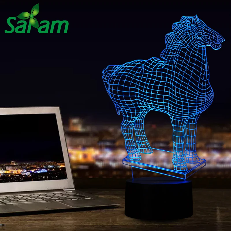 Красивый Европейский лошадей 3D LED ночные огни настольные лампы сенсорная кнопка 7