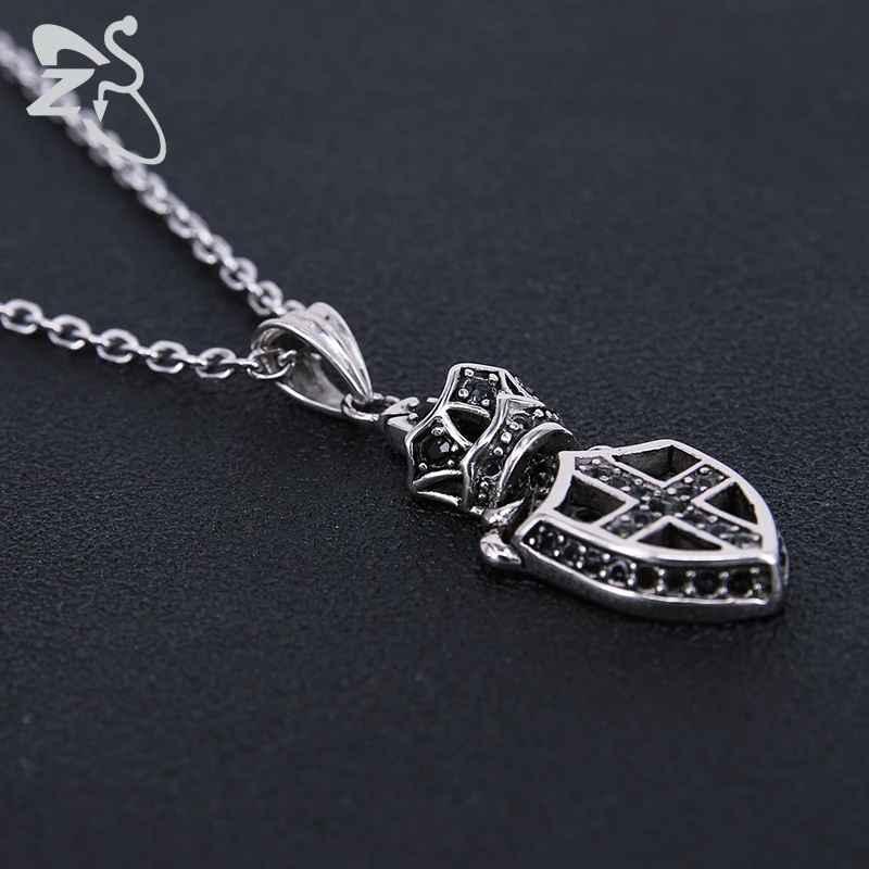 ZS мужское панк ожерелье с большим крестом щит Подвески Винтажные Ювелирные