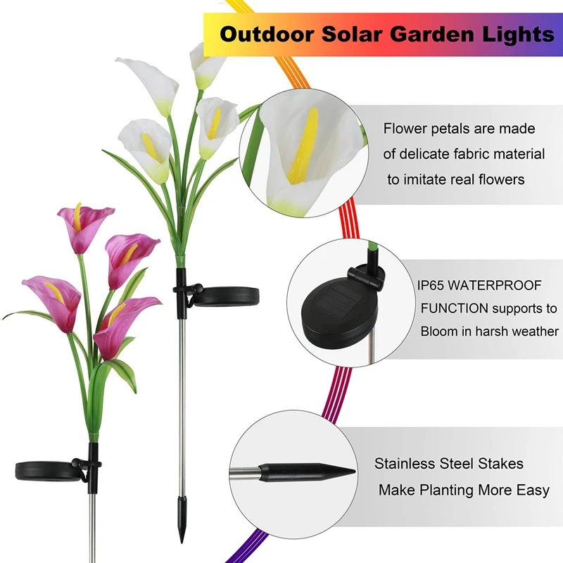 Outdoor Solar Garden Lights Led Powered Stake Path With 8 Calla Lily Flower Multi-Color Changing S | Лампы и освещение