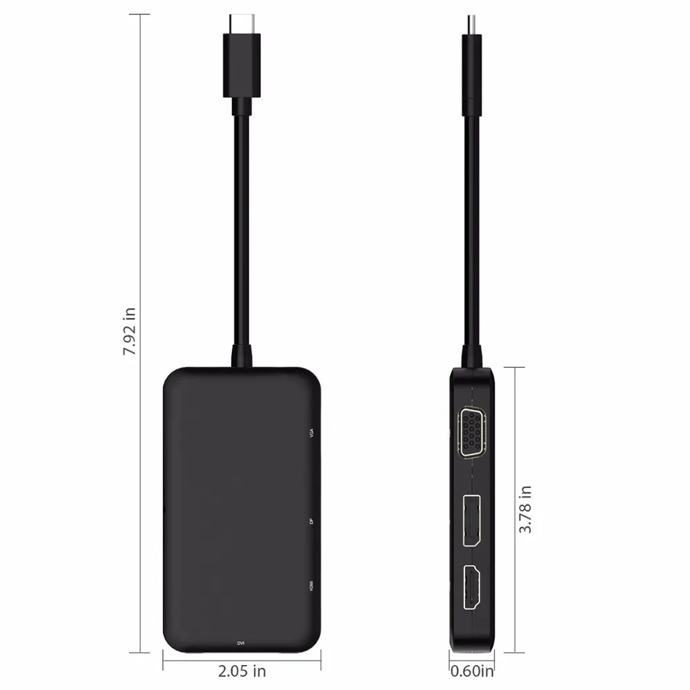JZYuan USB C Тип 3 1 концентратор папа DisplayPort DP 4K HDMI DVI 1080P VGA разветвитель адаптер для Macbook