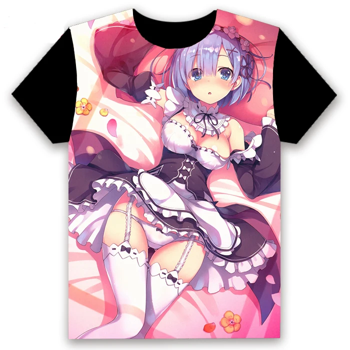 Fashion Men's T-shirt Anime Re:Zero kara Hajimeru Isekai Seikatsu Rem Ram Short Sleeve Student Casual Black Tee Tops Customize | Мужская