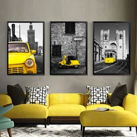 retro style yellow bus home decoration painting nordic minimalist modern space wall art for living room poster canvas unframed