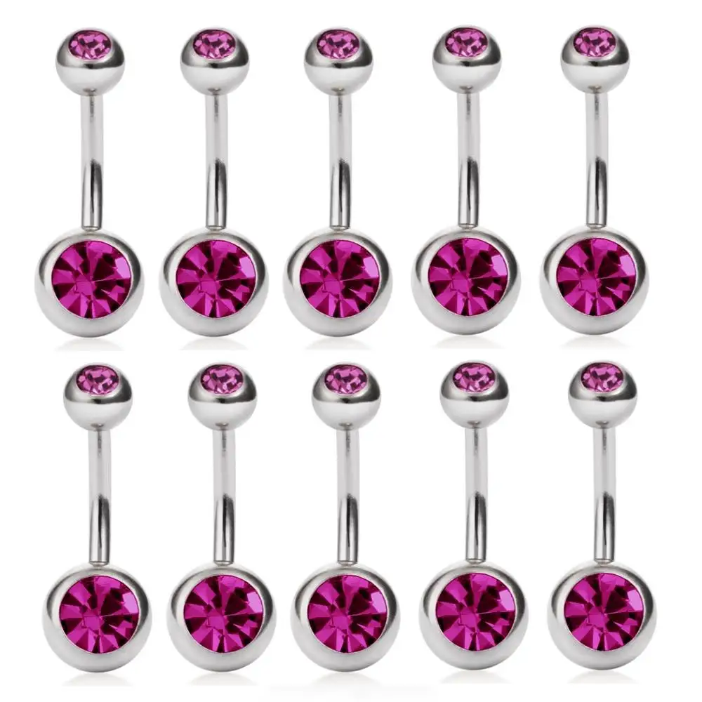 10pcs purple 10 шт./компл. присинг для тела Crystal Bell двойной головкой фианиты кристаллы пирсинг-серьги для пупка винт штангой барная спиральная Сталь бижу, ювелирное изделие для тела, DQ58 - Окраска металла: 10pcs purple