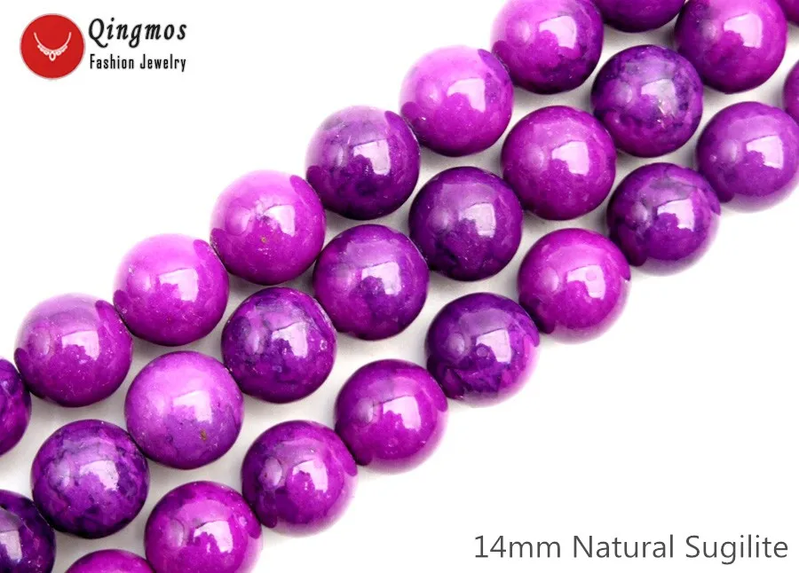Бусины Из Натурального Sugilite фиолетовые круглые бусины 14 мм для рукоделия
