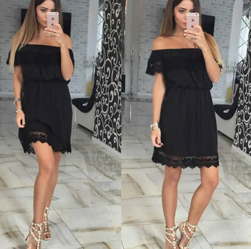 Женское летнее пляжное платье с открытыми плечами короткое мини-платье | Женская