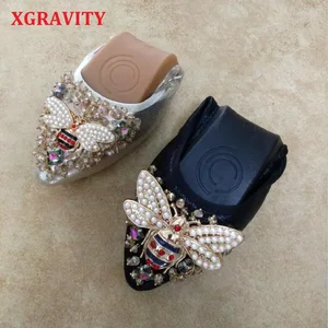 XGRAVITY 2022 осенние элегантные женские туфли с кристаллами на плоской подошве модные женские Стразы женские мягкие женские туфли A031491