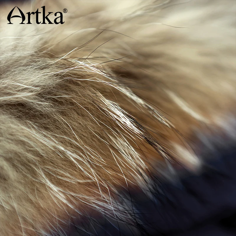 ARTKA Женская парка с капюшоном, зимний пуховик с вышивкой, меховая парка, длинная куртка, теплая ветровка, винтажная верхняя одежда ZK10157D