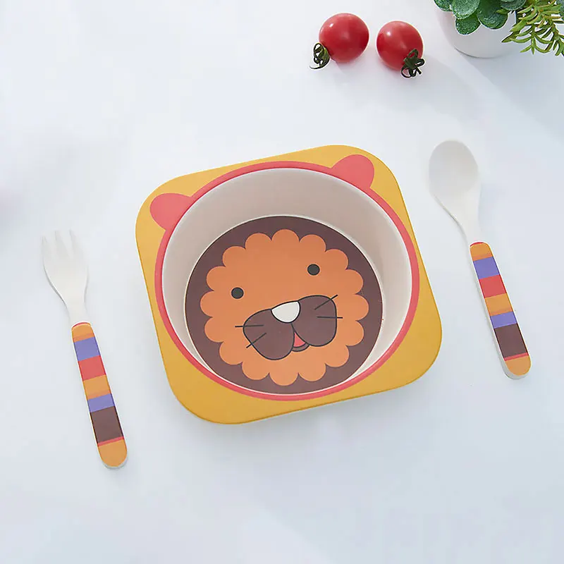 Бамбуковая Посуда Набор детских тарелок 3 шт./компл. миска Ложка Вилка мультяшное