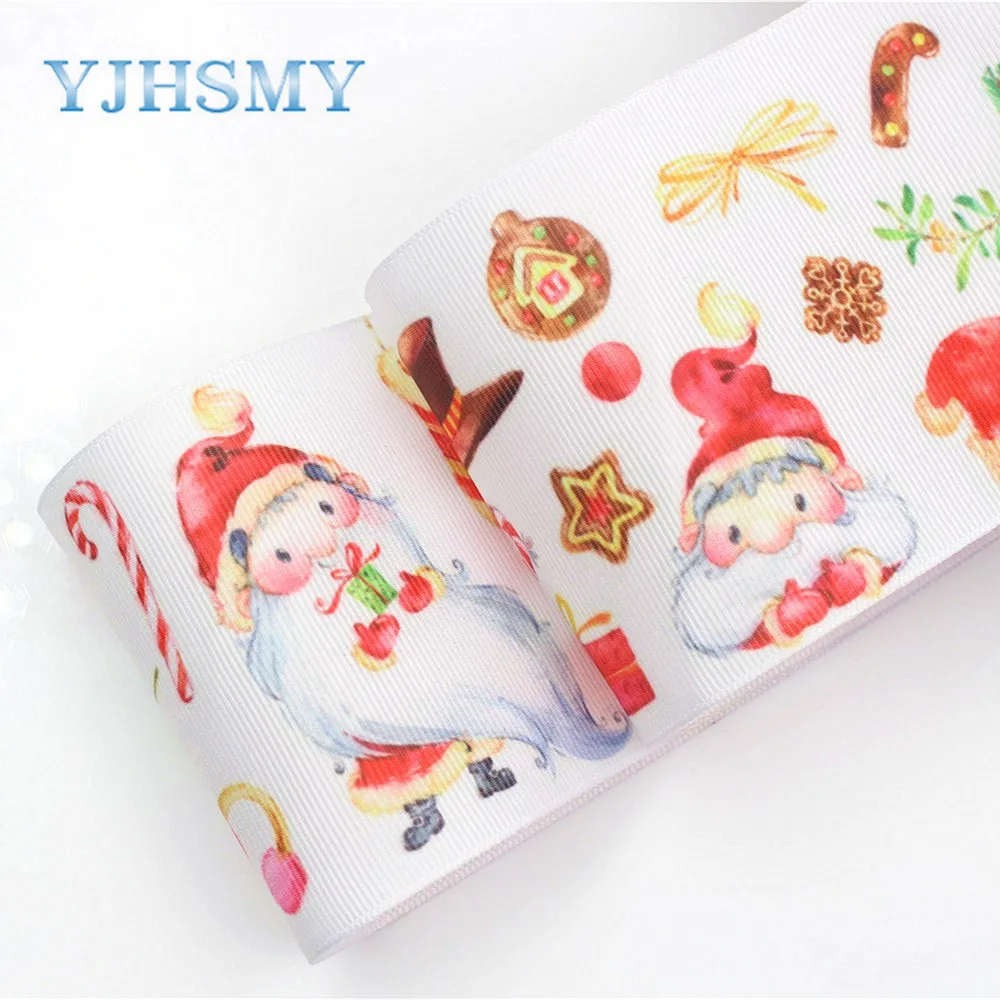 

YJHSMY G-18620-561,10 ярдов, 75 мм, корсажные ленты с принтом Санта-Клауса, «сделай сам», аксессуары для волос ручной работы, материал для упаковки подарков
