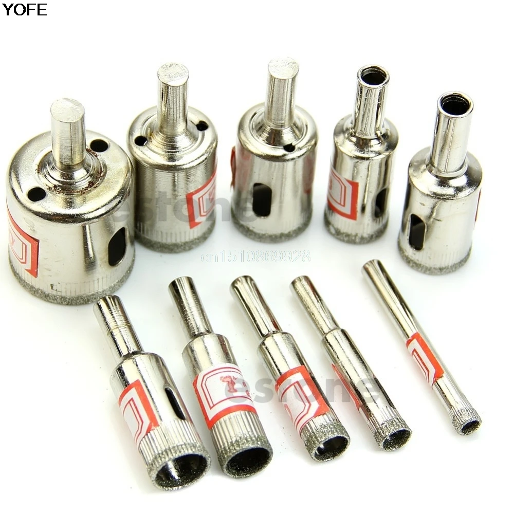

10Pcs Drill Bit Diamond Coated Core Hole Saw Drill Bit Set Tools For Tiles Marble Glass