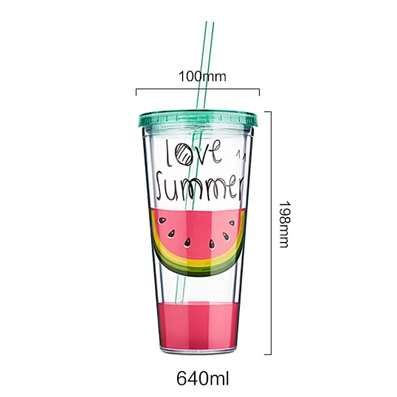 Модная двухслойная пластиковая бутылка для воды с соломинкой без бисфенола А