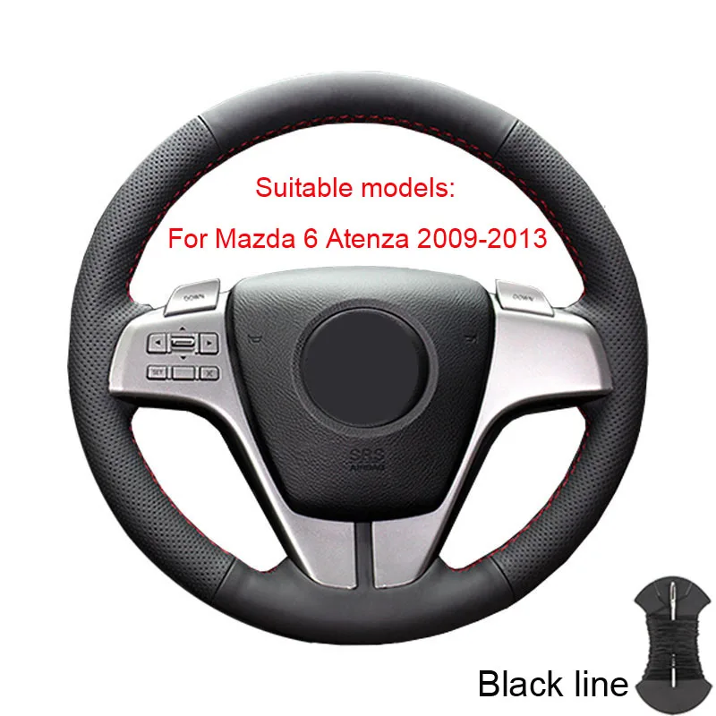 Black thread Накладка на руль для Mazda 3 Axela 2008-2013 Mazda CX-7 CX7 2010- Mazda 5 2011-2013, Mazda 6 Atenza 2009-2013/ - Название цвета: Black thread