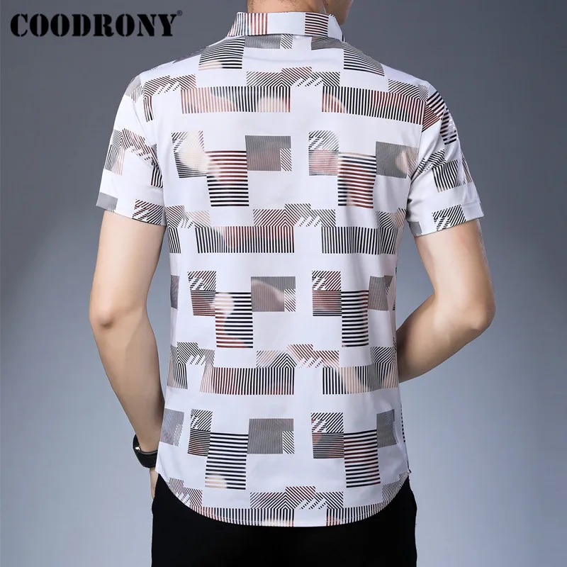 Рубашка COODRONY S96027 мужская с короткими рукавами модная Повседневная блуза в клетку