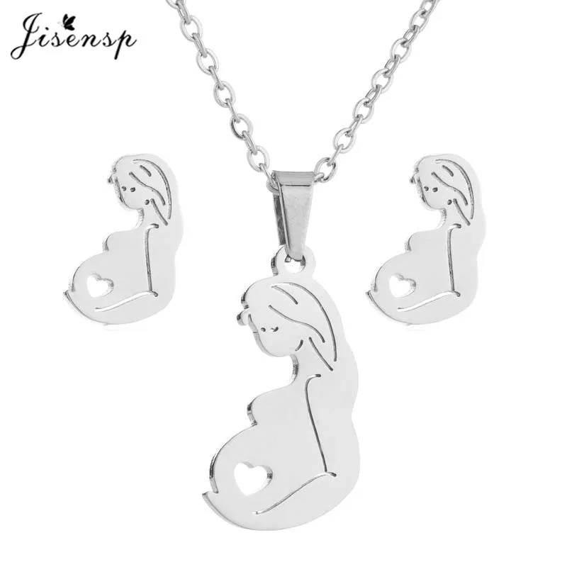 Ювелирные наборы Jisensp из нержавеющей стали очаровательное колье и серьги для
