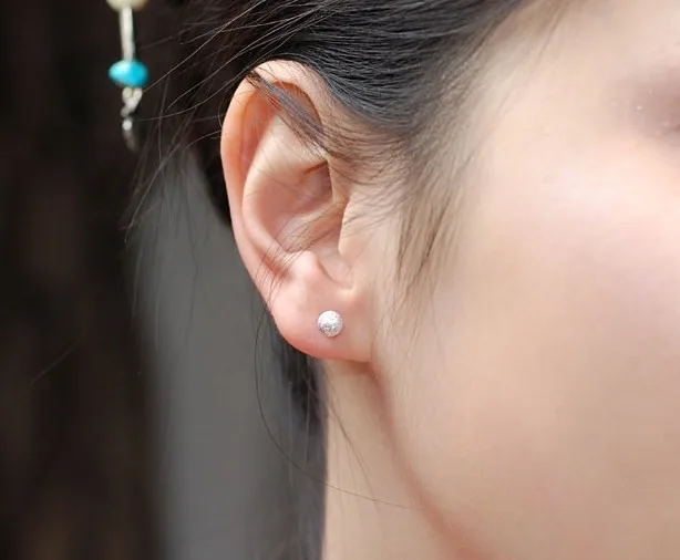 Flyleaf 925 Sterling Silver Matte Beads Stud Earrings For Women Men Casual Hypoallergenic Sterling-silver-jewelry | Украшения и
