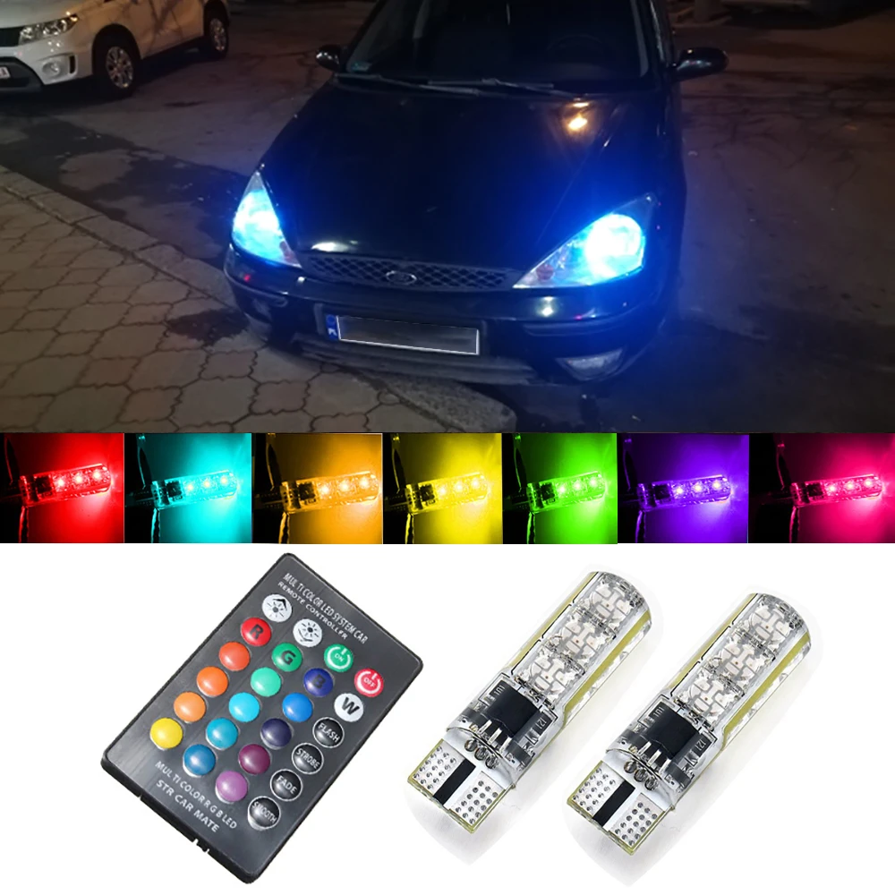 Светодиодный пульт дистанционного управления T10 W5W 2 шт. RGB Габаритные фонари для