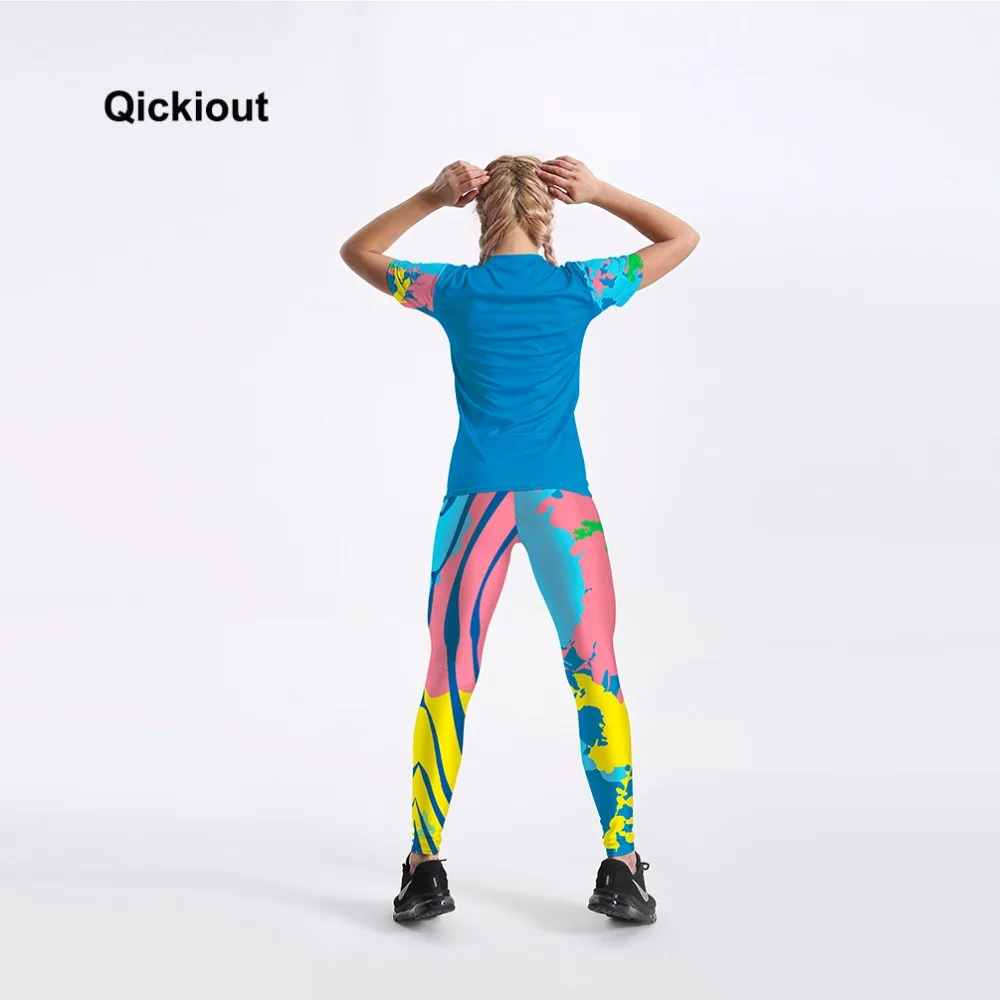 Женские эластичные леггинсы Qickitout яркие цвета синяя футболка длинные штаны с