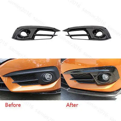 1 Pair Carbon Fiber Veins Fit For Honda Civic 16-17 Plastic Front Foglight Frame | Автомобили и мотоциклы