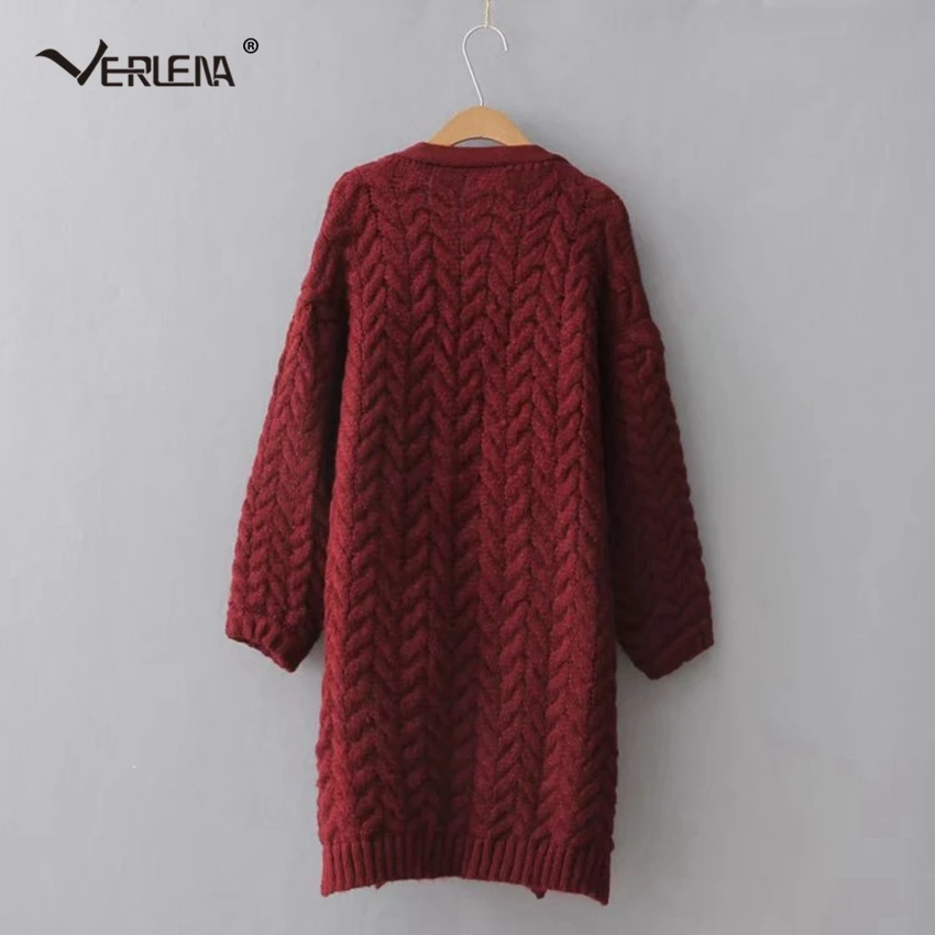 Verlena 2019 длинный кардиган на шнурке женский вязаный Свитер оверсайз с карманами