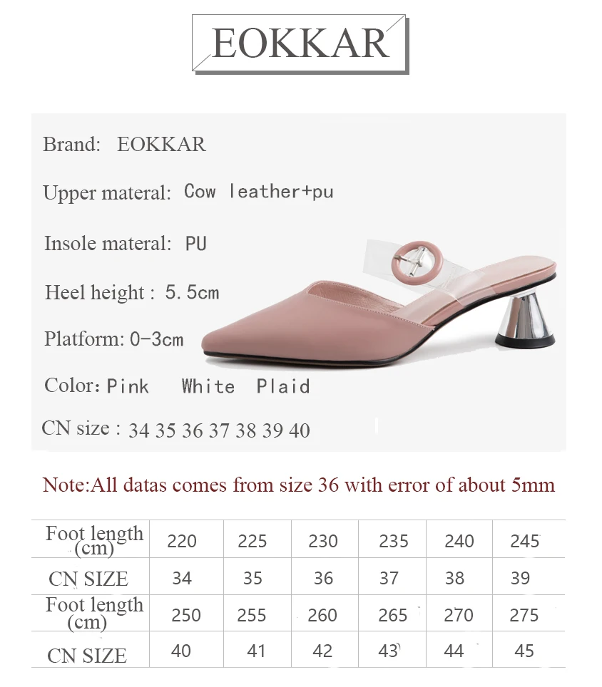 

Eokkar 2019 Women Pointed Toe Slingback Pumps Transparent Lace Med Silver Heel Cow Leather Pink Office Lady Shoes Size 34-40