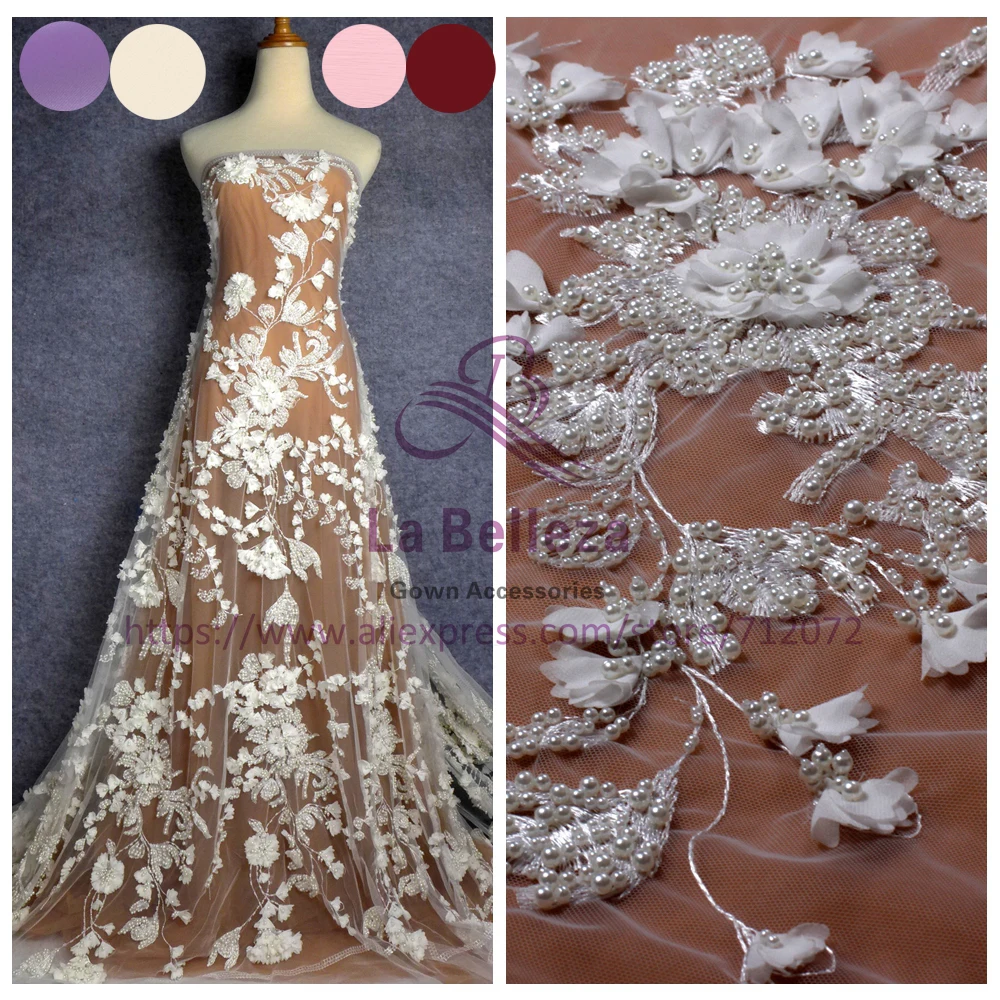 La Belleza 1 ярд 3D Цветы кружевная ткань 51 ''ширина в 6 цветах LN1701|Кружево| |