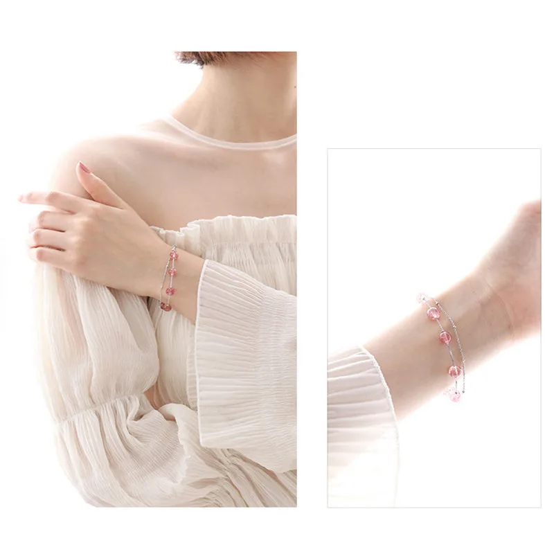 Женский браслет с кристаллами клубники простой из стерлингового серебра |