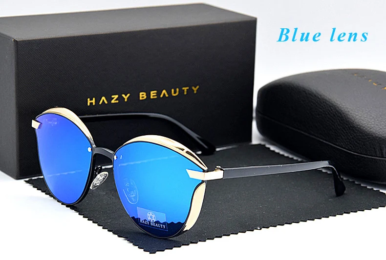 Blue lens Красивые женские ретро солнцезащитные очки из сплава, модные солнцезащитные очки с покрытием, оригинальная поляризационная посылка, солнцезащитные очки, винтажные очки UV400 - Цвет линз: Blue lens