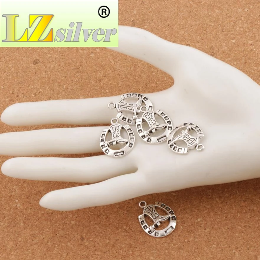 

100pcs Lucky Horseshoes With Cowboy Boot Spacer Charm Beads Pendants Jewelry DIY 24.8x19.2mm L277