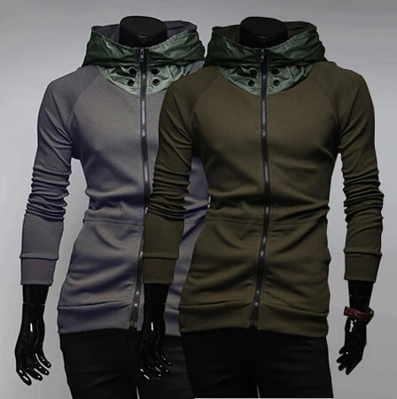 Gray Green 2014Top Brand New Winter Men Hoodies Zipper High Collar Fleece Wool Coat Korean Solid Mens Sweatshirts AX279 M-XXL | Мужская
