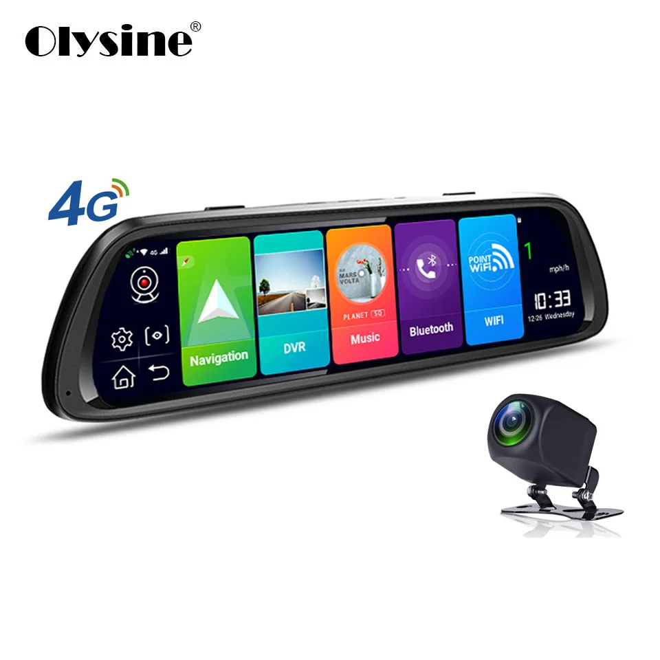 Olysine 10 &quotAndroid 8 1 Автомобильный видеорегистратор 4G WIFI GPS навигатор камера поток