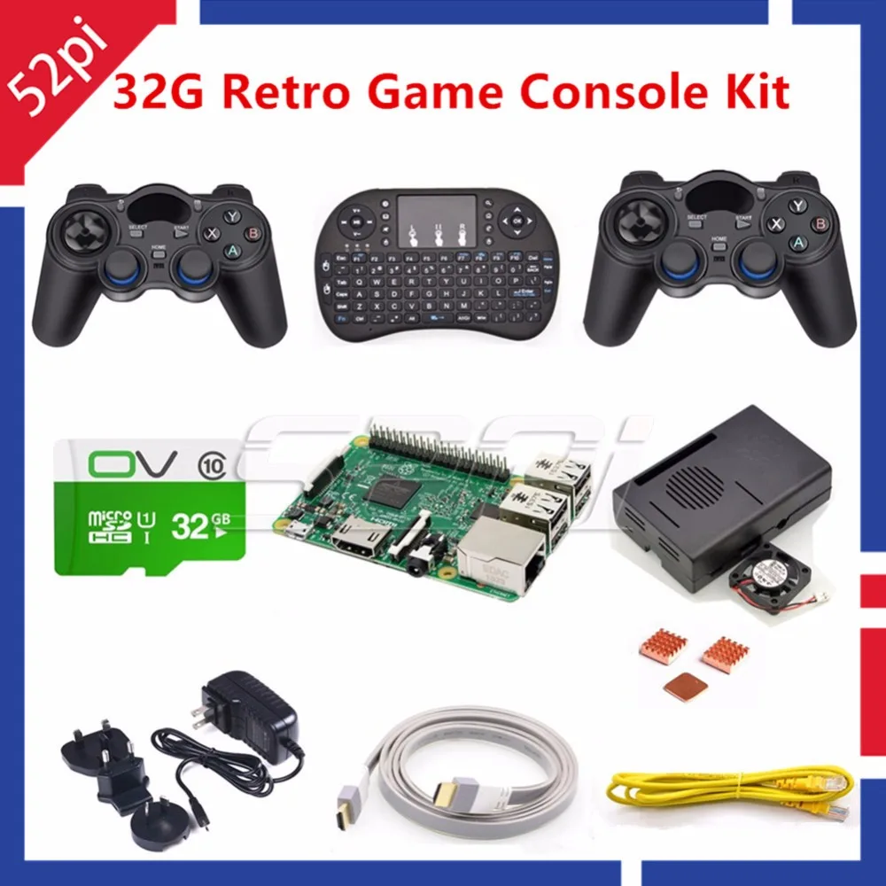 52Pi Raspberry Pi 3 Model B 32 GB ретропай игровой комплект с беспроводными контроллерами