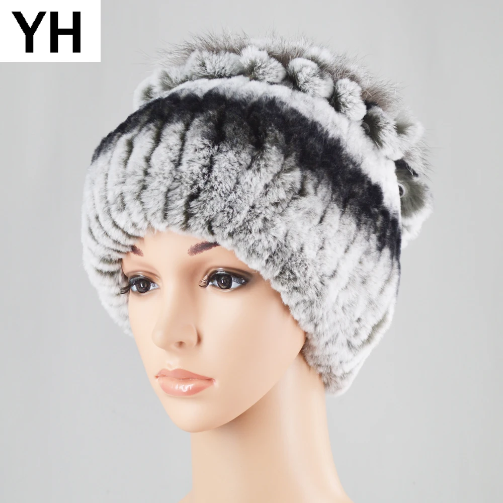 Зимние для российских погодных условий Женские Настоящий мех кролика шапки