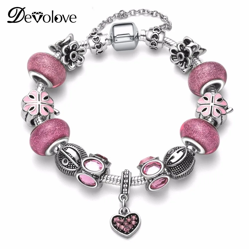 DEVOLOVE новый браслет и с розовый бисер Браслеты Pulsera изделия цепи змейки Прямая