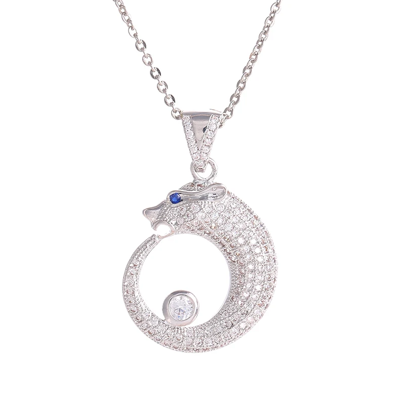 

2019 Fashion Micro Pave Cubic Zirconia Dragon Necklaces & Pendants Bijoux Copper CZ Costume Jewelry Long Necklace For Women Men