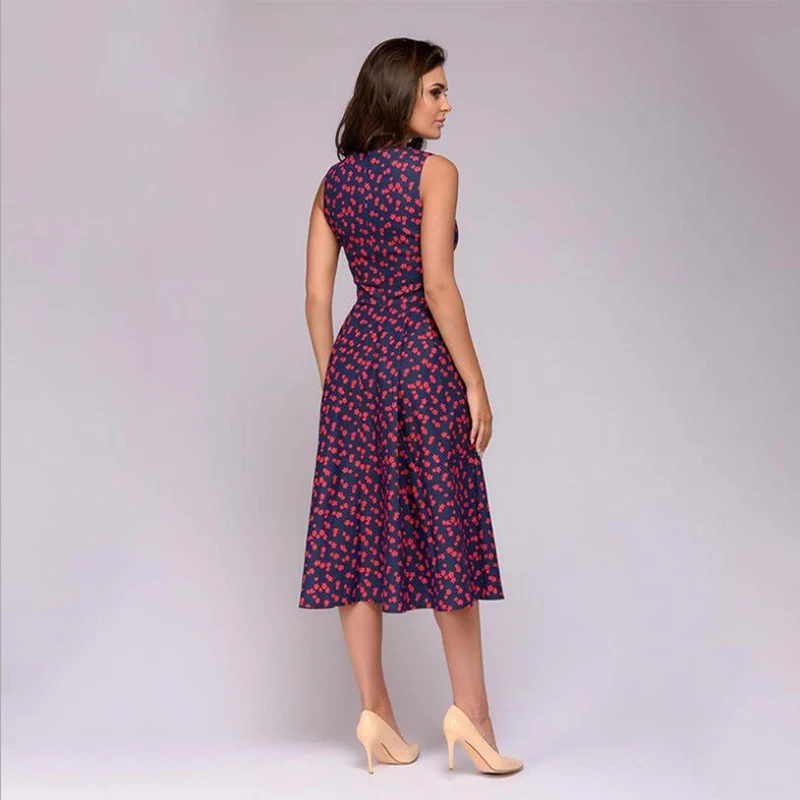 Женское винтажное платье трапециевидной формы с круглым вырезом без рукавов