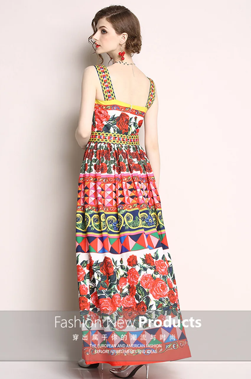 Женское длинное платье с открытой спиной HAMALIEL подиумное на бретельках цветочным