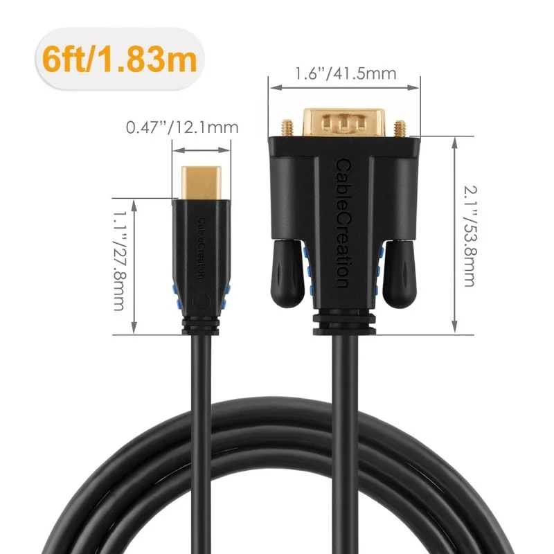 USB C VGA type (Совместимость с Thunderbolt 3) кабель совместимый для MacBook Pro/MacBook Air/iPad Pro 2018/iMac