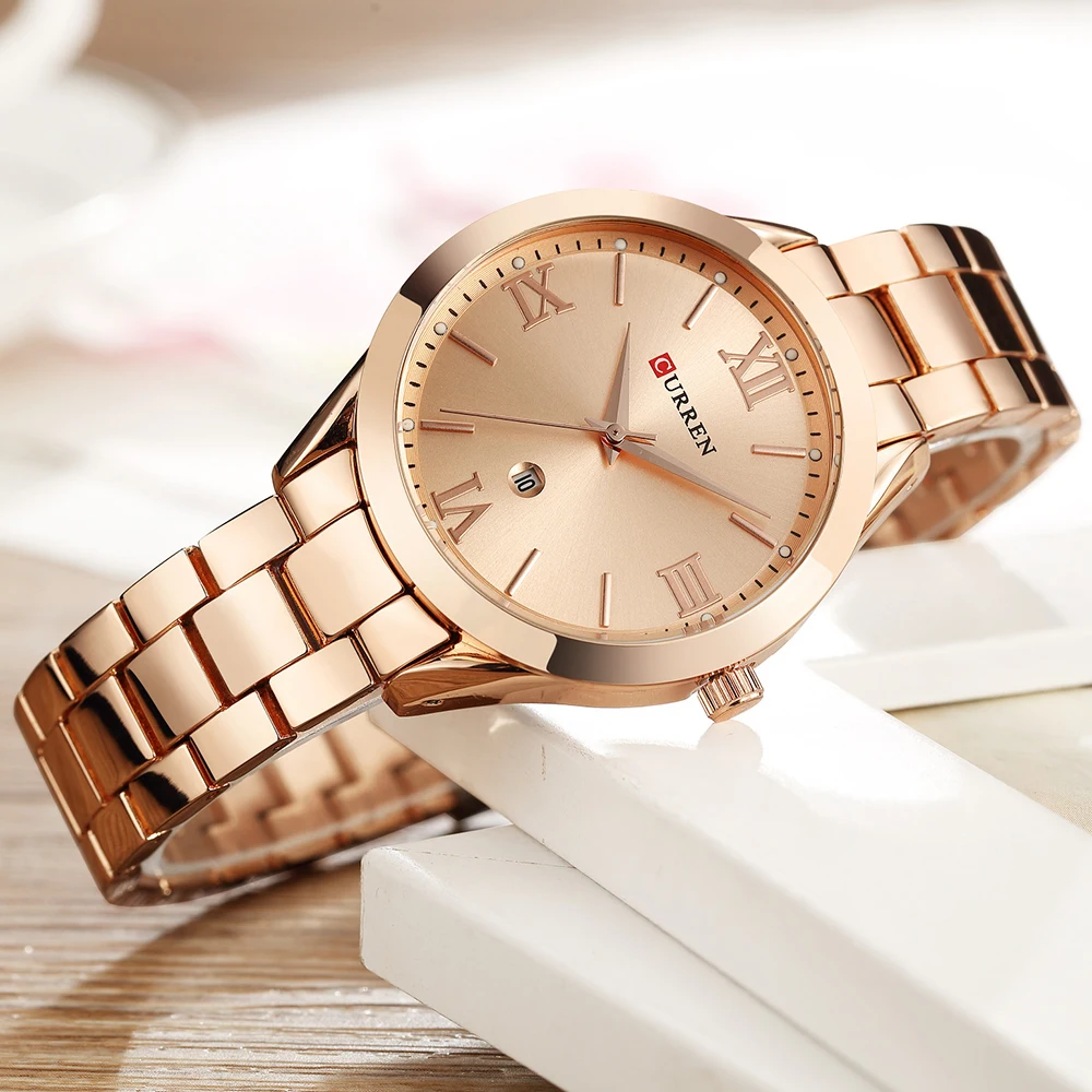 Rose Gold Rose Для женщин часы модные возможностью погружения на глубину до 30 м Водонепроницаемый Нержавеющая сталь Кварцевые часы Женские часы CURREN женские женское платье наручные часы из розового золота - Цвет: Rose Gold Rose