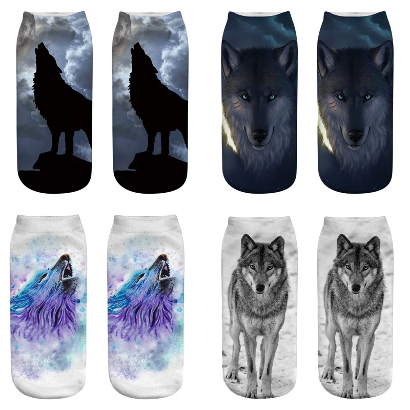 

Женские носки Dreamlikelin с 3D принтом, модные женские носки с низким вырезом до щиколотки, креативные дизайнерские смешные носки с волком, подаро...