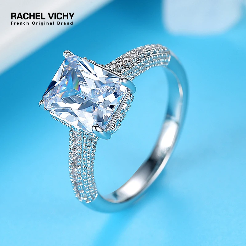 RACHEL VICHY 2018 Новое натуральное прямоугольное циркониевое обручальное кольцо пара