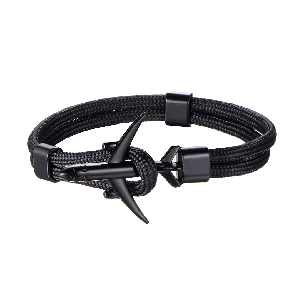 

Hot Fashion Black Tail Anchor Bracelet Men Women Rope Chain Double Layer Sporty Leather Bracelet For Men Women Party Jewelry