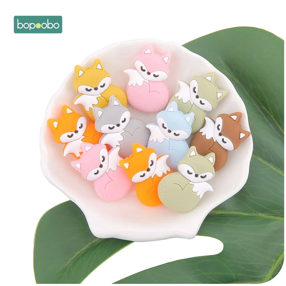 

Bopoobo 50PCS Silicone BPA Free Teether Mini Fox Silicone Beads Teethers Colorful Fox Bead Food Grade Silicone Baby Teething