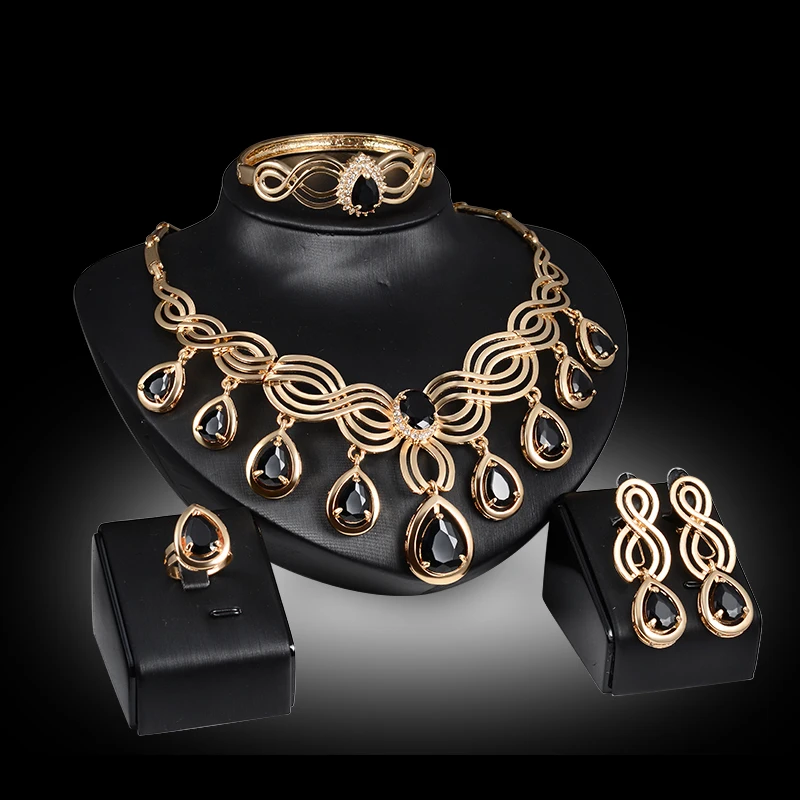 

Fashion Austria Crystal Water drop Zircon Earrings necklace jewelry sets Classic design Gold Color women gift 3 Colors