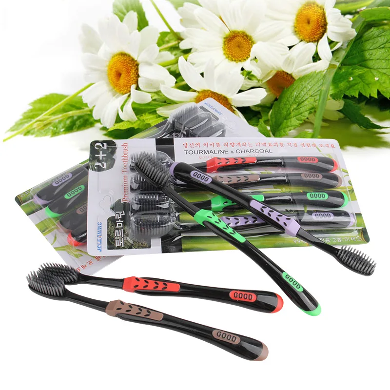 Брендовая зубная щетка из древесного угля бамбука 4 шт./партия противоскользящая