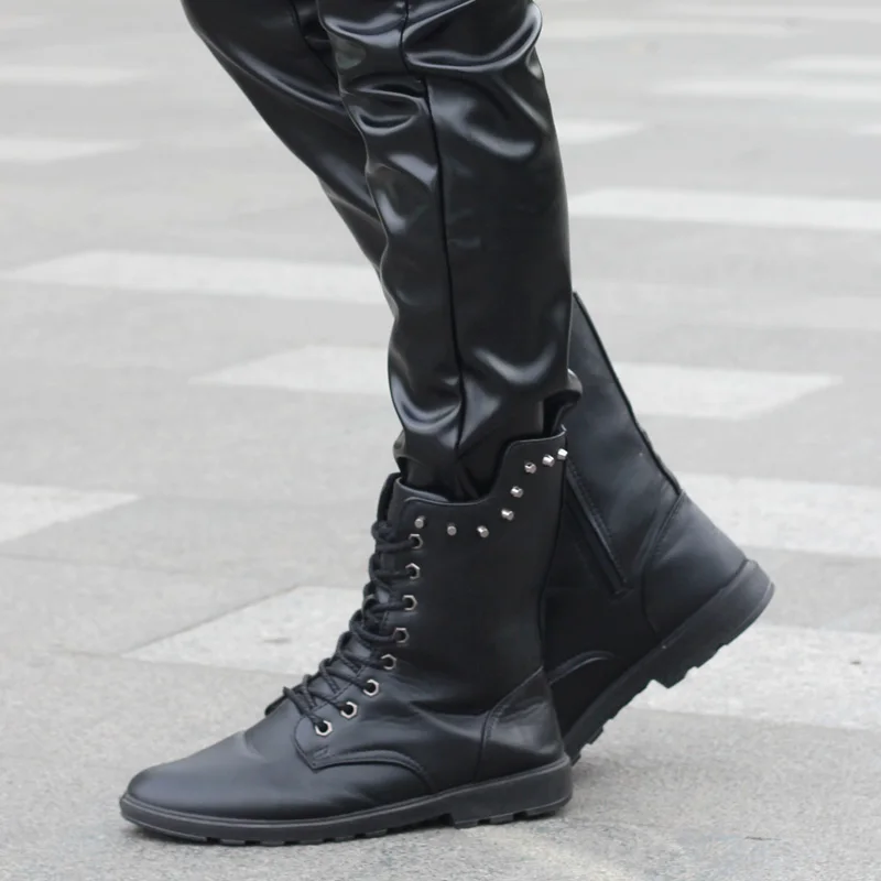 Autumn And Winter Non Mainstream Velvet Thickened Warm Windproof Leather Pants Men Trousers Chandal Hip Hop Rivets | Мужская одежда