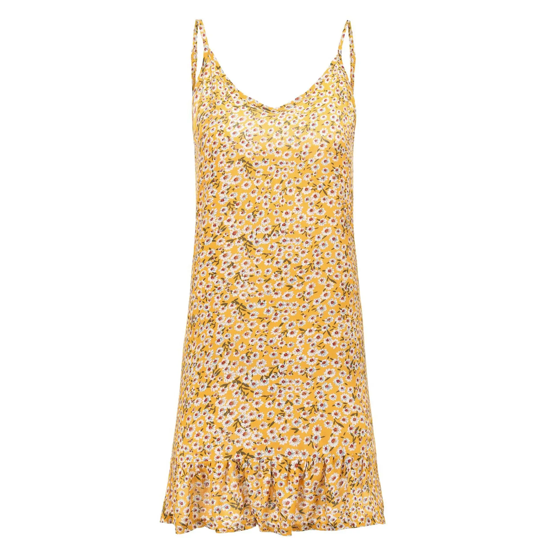 

Sexy V-neck Women Summer Beach Dress Strap Floral Printing Female Vocation Ruffle Mini Dress