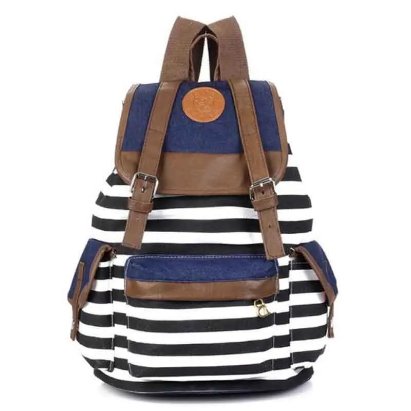 New Backpack Hotsale Cheap Women Bag Girl Striped Canvas Leisure School Backpacks For Teenagers Travel Rucksack | Багаж и сумки